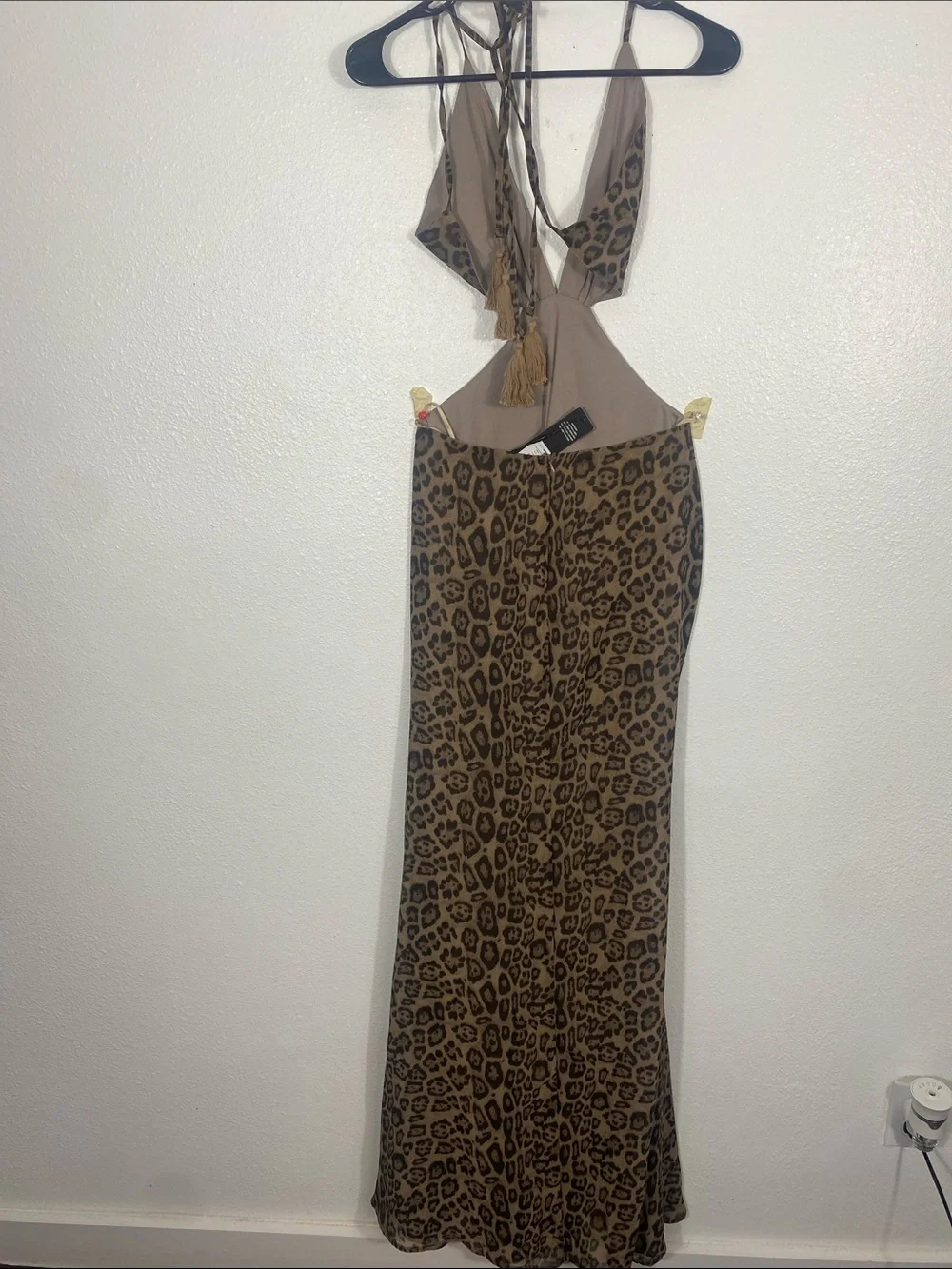 Fashion Nova Leopard Print Halter Cutout Maxi Dress - Brown Size S
